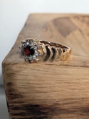 Vintage Costume Faux Gold Ruby Diamond Ring Size 10