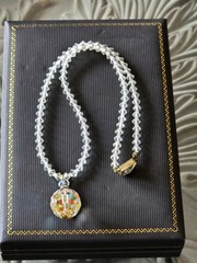 CZECH AURORA BOREALIS CRYSTAL BALL w CRYSTAL CHAIN PENDANT NECKLACE☆FILIGREE CAP
