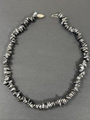 Tumbled Hematite Beaded Necklace Vintage Natural Chip 17″