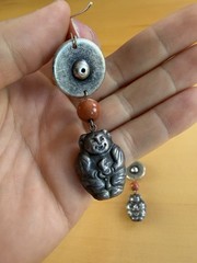 Antique Ching Qing Period Chinese Dangle Coral Happy Baby Sterling Earrings RARE