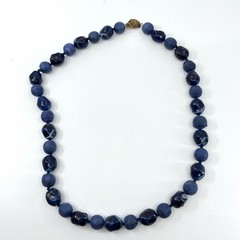 VTG Blue Venetian Style Glass Beaded Necklace Boho Felted Fabric Retro Indigo