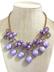 Vintage Juliana D&E Purple Rhinestone Pearl Necklace Earrings Set Book Piece