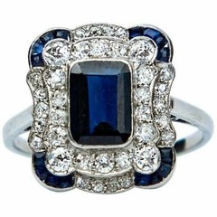 5.85Ct Art Deco Style Lab Created Sapphire Engagement 14K White Gold Finish Ring