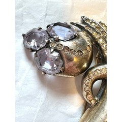 Eisenberg Original Sterling Silver Blue & Crystal Rhinestone Art Deco Clip