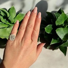 Vintage Double Halo Engagement Ring in Solid 935 Argentium Silver & CZ Stone