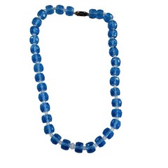 Vtg Czech blue choker Necklace Clear Blue Glass Carved Beaded Art Deco 16″