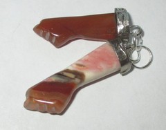 LOT 2 VINTAGE GENUINE CARVED AGATE CARNELIAN FIGA FIST HAND PENDANT CHARM SILVER
