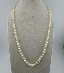 Vintage Graduated 5-8mm Strand Japanese Akoya Pearl Necklace Sterling Silver 21″