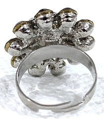 Ring Adjustable Flower Shaped Ring Black Stones plus Other Silver & Trim Vtg