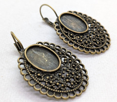10 Bronze Colored Earring Blanks Bezel Settings Filigree Border Cabochon Base
