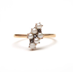10k Victorian Rose Cut Diamond and Pearl Ring