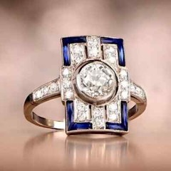 Art Deco Style Lab Created Diamond Cocktail Wedding 14K White Gold Finish Ring