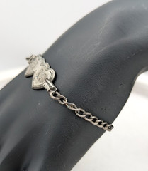 Vintage Sterling Silver Sweetheart ID Bracelet Double Heart HN Monogram