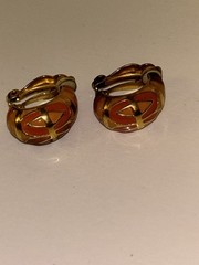 Vintage Joan Rivers Coral Enamel Hoop Clip-On Earrings Costume Jewelry Excellent