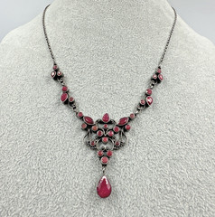 SLG Sterling Silver Necklace Natural Ruby Cluster Y Pendant 3″ Drop 18.5″ 21.60g