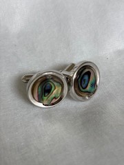 Vintage Sun Eagle Abalone Shell Cufflinks Silver Tone Round Japan Men’s Jewelry