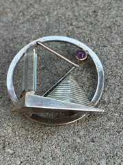 Artisan vintage brooch 925 sterling silver Bergkristall Amethyst
