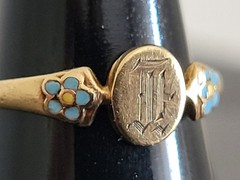 Vintage 10k Gold Baby Signet Ring Old English “K” Enamel Flowers Size 1.5
