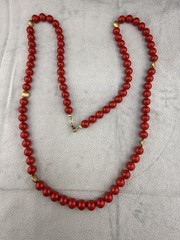 Vintage Gold Filled Red Glass Beaded Necklace 36″
