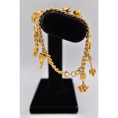 Vintage 12 Days of Christmas Charm Bracelet Gold Tone Chain Holiday 1980s BinD