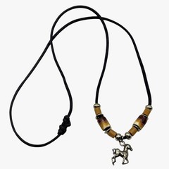 VTG Silver Horse Pendant Necklace Southwest Bead Charm Black Cord Pony Unisex