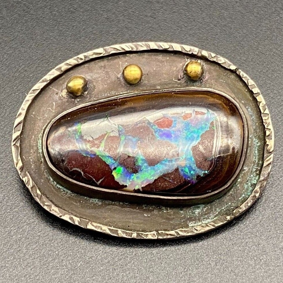 Vintage Modernist Boulder Opal Silver Pendant