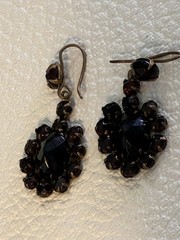Antique Bohemian Czech Garnet Glass Rhinestone Drop Earrings