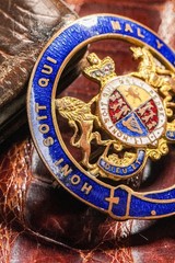 English Antique Hand Painted Enamel Royal Coat of Arms Brooch Pin Armorial