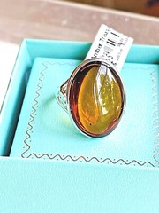 Genuine Baltic Amber Cherry Cognac Color Ring Size 7,5 Egg Yolk Butterscotch