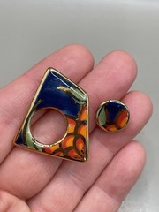 Vintage Ceramic Asymmetrical Art Glazed Enamel Retro Post Earrings
