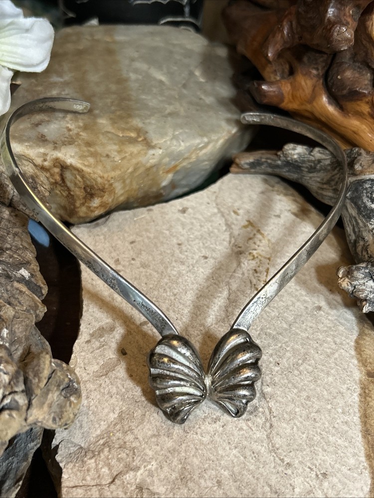 29. Vintage Mark TAXCO 925 Sterling Bow Butterfly V Wire Choker Necklace 33.8g,