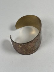Copper and Zinc Vintage Wide Cuff Bracelet with Etched Elephant