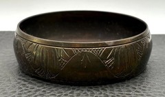 Vintage Brass Tone Plated Bangle Bracelet Wide Engraved Ethnic Boho Bohemian