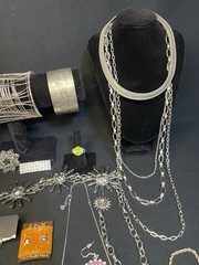 Vintage To Now Lot Silver tone Jewelry Necklace Bracelet Earrings Ring Belt