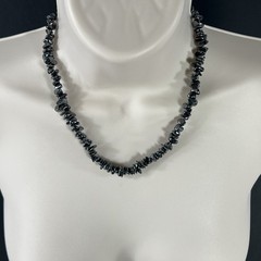 Tumbled Hematite Beaded Necklace Vintage Natural Chip 17″