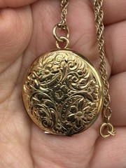 Victorian Floral Round Engraved Locket Necklace 18” Chain Gift for Her