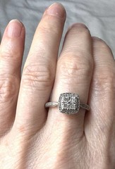 Vintage 925 Sterling Silver Diamond Halo Cluster Ring Size 7 Elegant Bridal SK9
