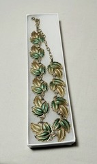 Vintage Green & Gold Enamel Metal Leaf Necklace