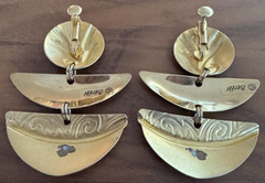 Edgar Berebi Enamel Dangle Earrings – Sculptural Modernist Gold Tone Vintage
