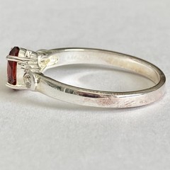 Vintage Silver Red Garnet Stone Solitaire Cocktail Ring Size 9 Plated Victorian