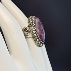 VTG Filigree Ring Large Marquise Amethyst Stone Boho Bohemian Cabochon Purple