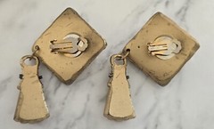 Vintage Gold Tone Jeff Lieb Designer Geometric Tassel Dangle Modernist Earrings