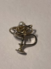 Vintage Gold Tone Pearl Love Knot Screw-Back Earrings