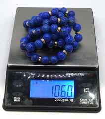 14K Gold 10mm Lapis Lazuli Beaded Necklace 106g – 32”l Opera 14K Rondelle Spacer