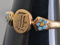 Vintage 10k Gold Baby Signet Ring Old English “K” Enamel Flowers Size 1.5