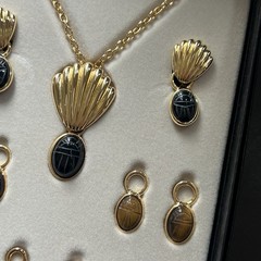 Vintage QVC Interchangeable Scarab Necklace and Earrings Set