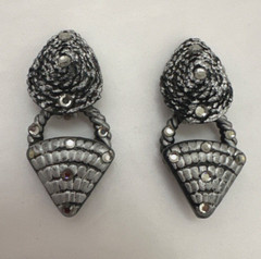 Vintage Jeff Lieb Clip Earrings Black/Silver/ Rhinestone One Of A Kind Handmade