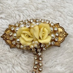 Vintage Ceramic Flower Brooch Lot of 2 Pins AS IS