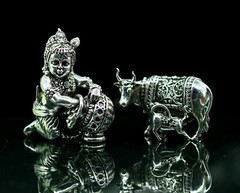 925 sterling silver baby krishna makkhan Gopala kamdhenu cow figurine su229