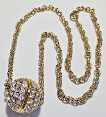 Lg Vtg Chunky Pave Set Rhinestone Sliding Disco Ball Sphere Pendant Necklace 24″